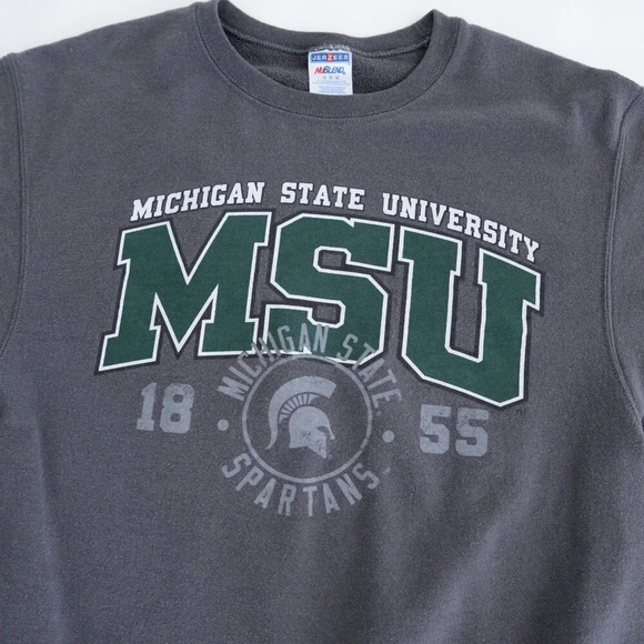 Vintage Jerzees Mi State Spartans University Collegiate Gray Neck Sweater Medium - Picture 8 of 10